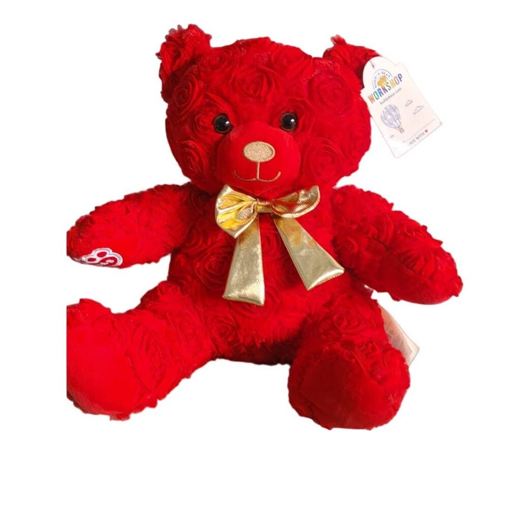 Build a Bear BAB Red Roses Bear Red Gold Bow 14"